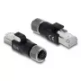 DELOCK adattatore M12 codifica D 4 poli femmina a RJ45 maschio, contatti dorati, nero