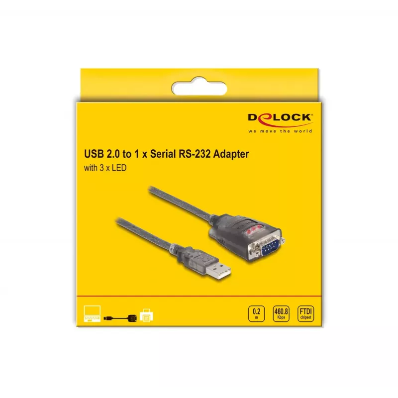 DeLOCK adattatore USB 2.0 Type-A a seriale RS-232 D-Sub 9 poli maschio 0,2 m