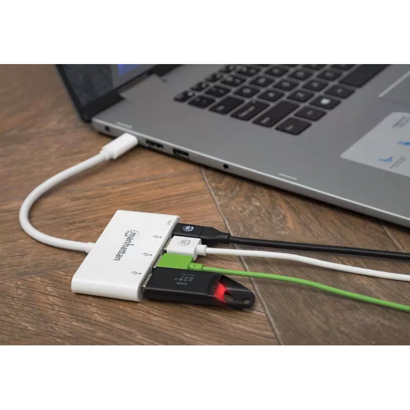 Manhattan 163552 hub USB 3.0, 4 porte (3x USB-A, 1x USB-C), con porta USB-C Power Delivery