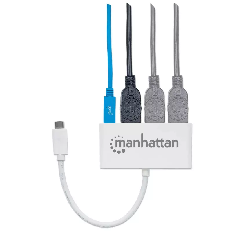 Manhattan 163552 hub USB 3.0, 4 porte (3x USB-A, 1x USB-C), con porta USB-C Power Delivery