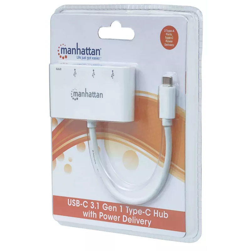 Manhattan 163552 hub USB 3.0, 4 porte (3x USB-A, 1x USB-C), con porta USB-C Power Delivery