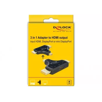 DeLOCK 64059 adattatore monitor 3-in-1, ingresso HDMI / DisplayPort / mini DisplayPort a uscita HDMI, 4K 60 Hz, nero