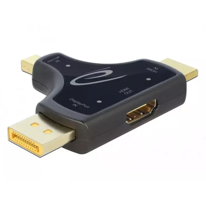 DeLOCK 64059 adattatore monitor 3-in-1, ingresso HDMI / DisplayPort / mini DisplayPort a uscita HDMI, 4K 60 Hz, nero