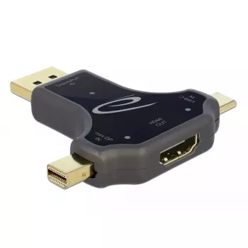 DeLOCK 64060 adattatore monitor 3-in-1, ingresso USB-C / DisplayPort / mini DisplayPort a uscita HDMI, 4K 60 Hz, nero