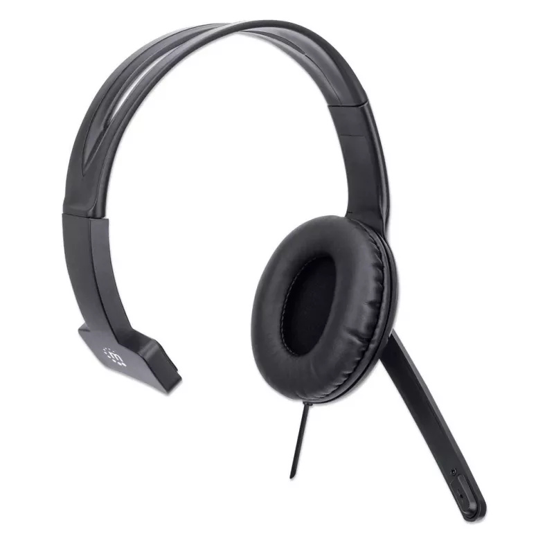Manhattan headset mono over-ear (USB), braccio microfono (imbottito), confezione retail, archetto regolabile, telecomando sul cavo, cuscinetti auricolari, USB-A per audio e microfono, cavo 1,5 m, tre anni di garanzia