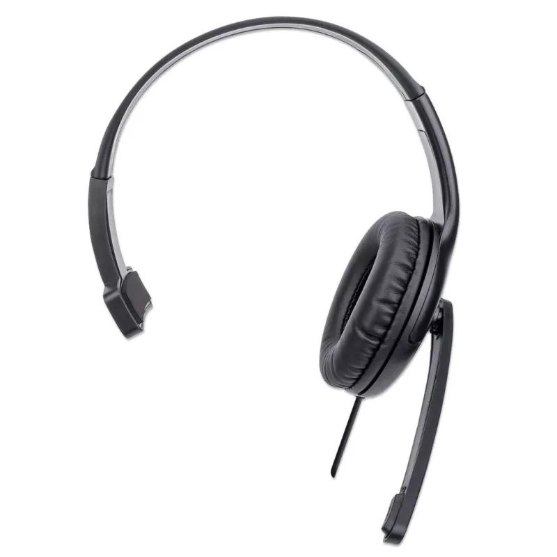 Manhattan headset mono over-ear (USB), braccio microfono (imbottito), confezione retail, archetto regolabile, telecomando sul cavo, cuscinetti auricolari, USB-A per audio e microfono, cavo 1,5 m, tre anni di garanzia