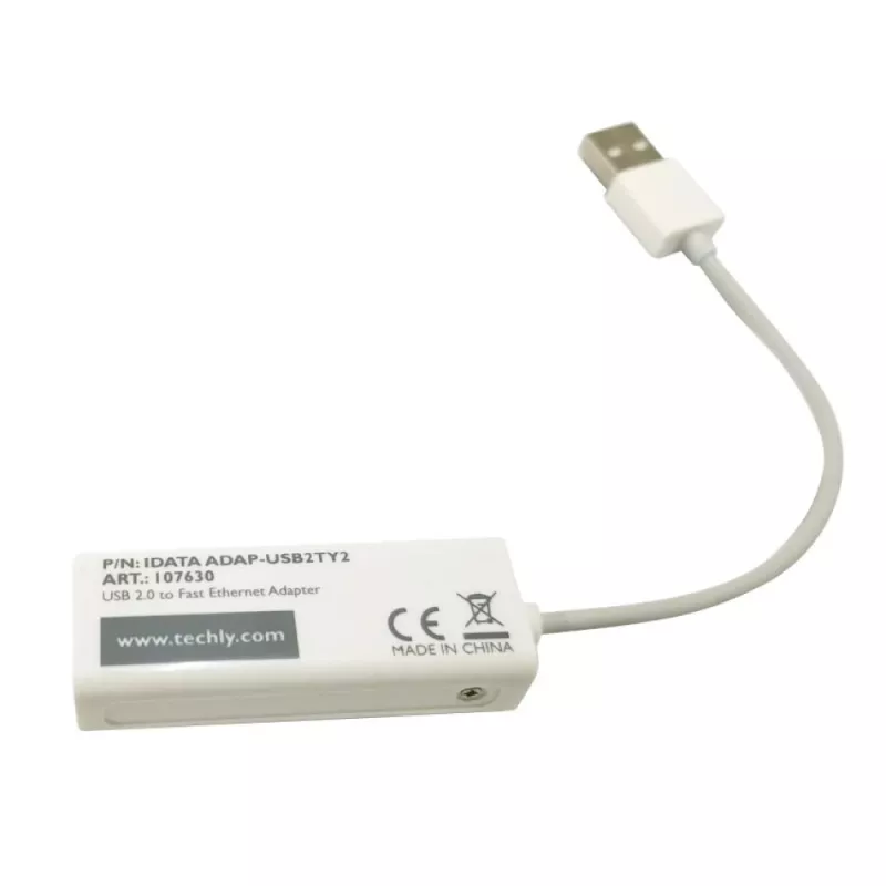 Techly convertitore USB2.0 a Fast Ethernet 10/100 Mbit/s, cablato, USB, Ethernet, 100 Mbit/s, bianco