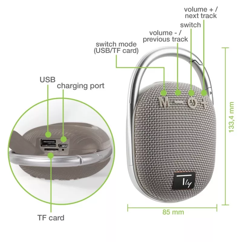 Techly ICASBL321GR altoparlante portatile/da festa mono altoparlante portatile grigio 5 W