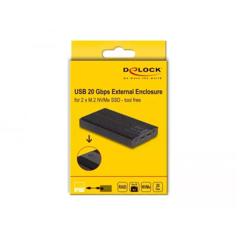 Case per SSD DeLOCK 42022 Case esterno USB 20 Gbps per 2 x SSD M.2 NVMe PCIe
