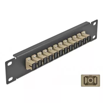 Patch panel fibra ottica DeLOCK 10 pollici 12 porte SC simplex beige 1U nero