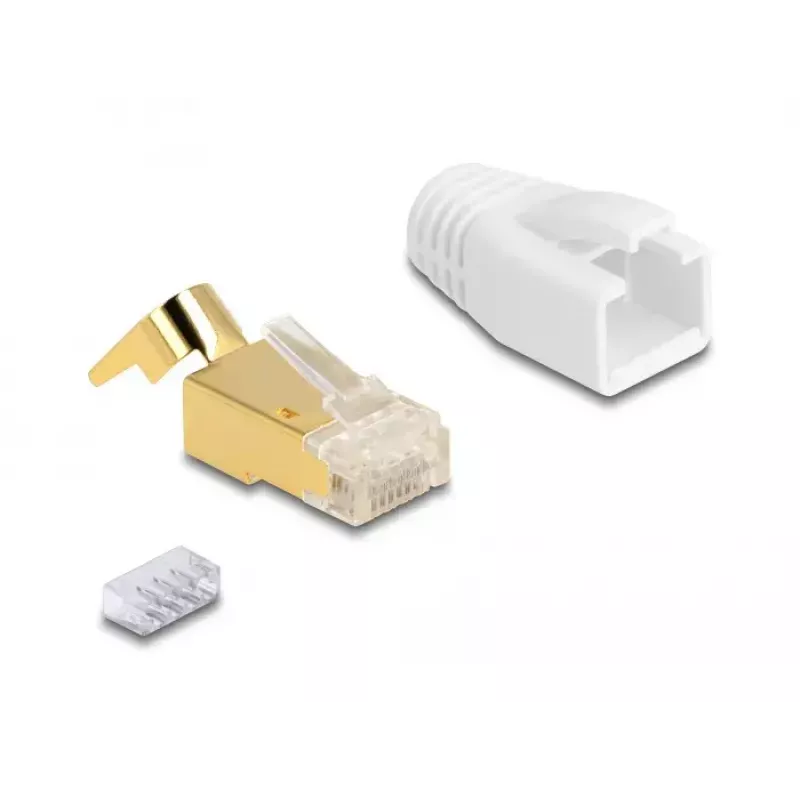 Cavo di rete DeLOCK connettore modulare RJ45 set da 25 pezzi Cat.7 oro bianco