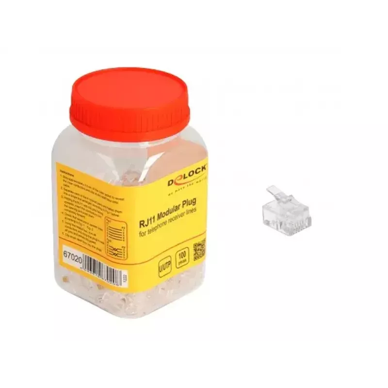Connettore modulare RJ11 DeLOCK 100 pezzi trasparente policarbonato