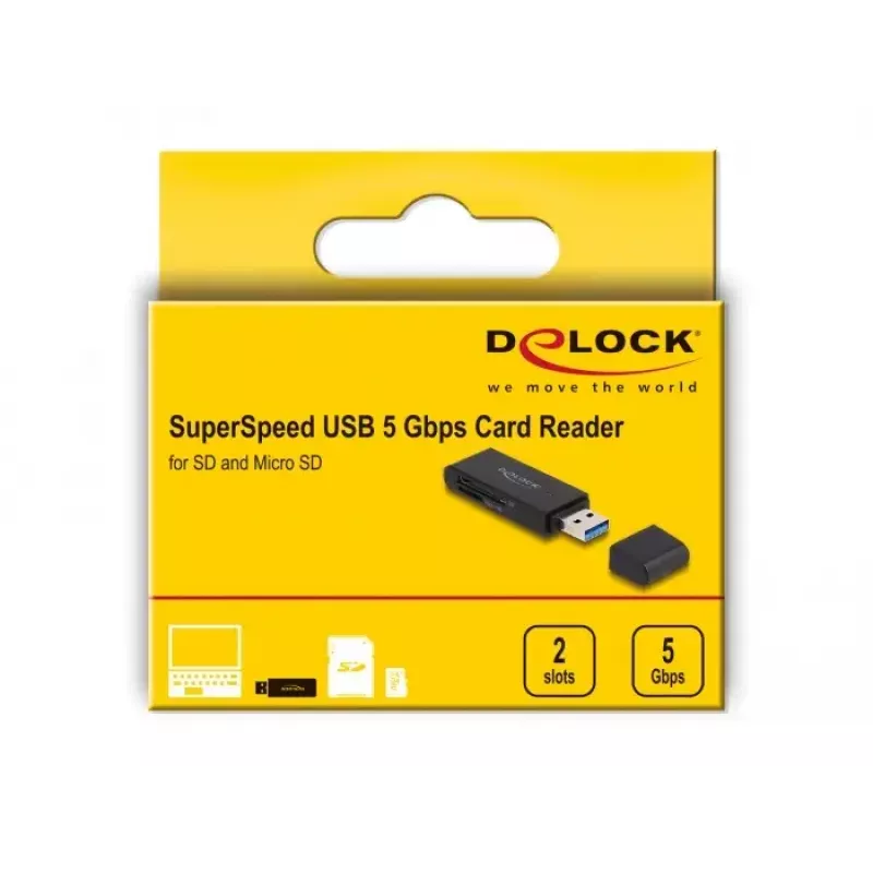 Lettore di schede DeLOCK 91002 USB nero MicroSD SD SDHC SDXC 5000 Mbit/s