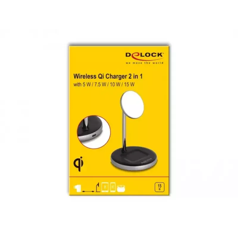 Caricabatterie wireless DeLOCK 66468 2 in 1 5 W 7,5 W 10 W 15 W