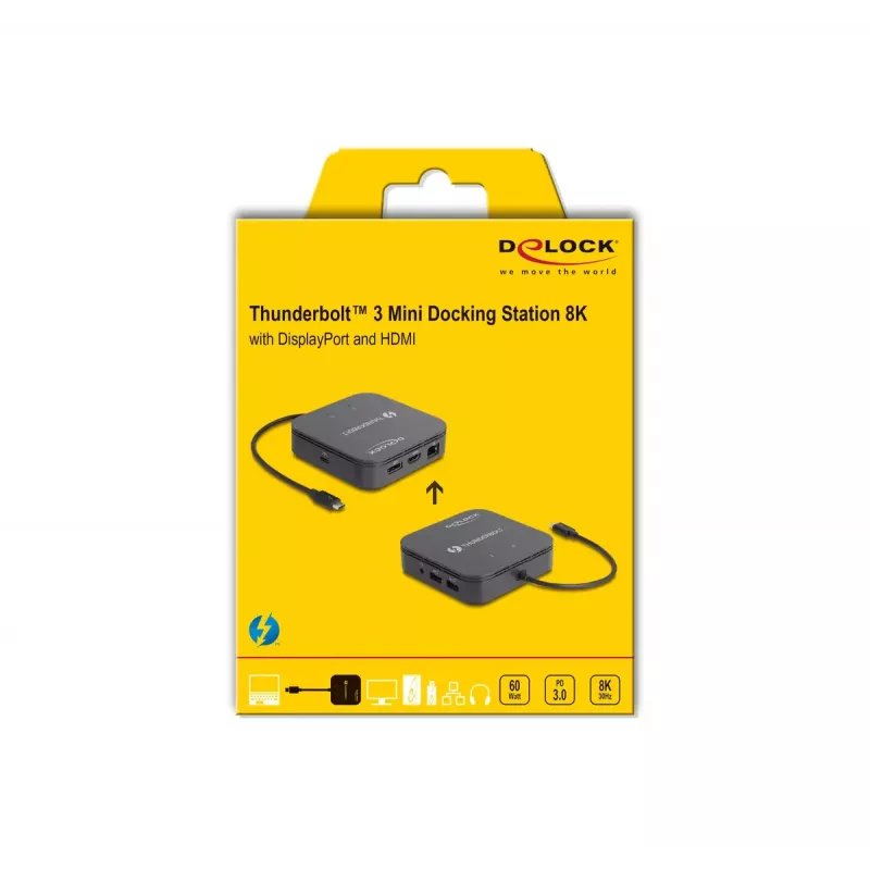 DeLOCK docking station mini Thunderbolt 3 8K DisplayPort HDMI USB LAN audio PD 3.0