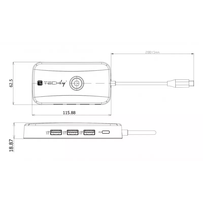 Techly IDATA USBC-HUB5WL AV extender trasmettitore e ricevitore AV nero