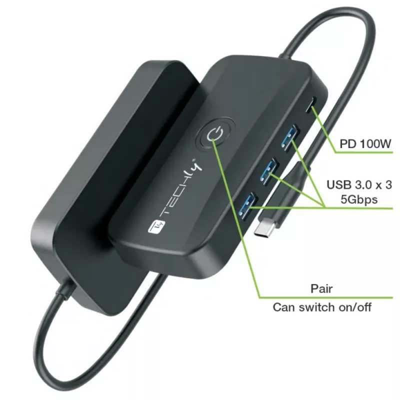 Techly IDATA USBC-HUB5WL AV extender trasmettitore e ricevitore AV nero