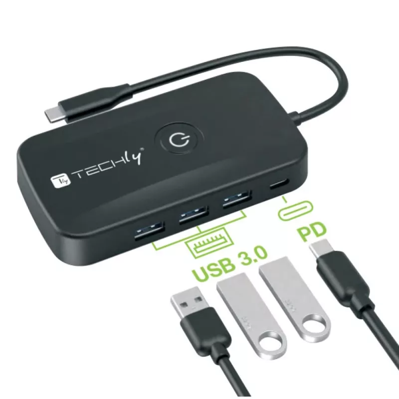 Techly IDATA USBC-HUB5WL AV extender trasmettitore e ricevitore AV nero