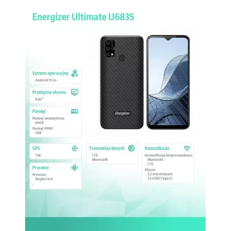 Smartphone Energizer U683SEU, display 6,82 pollici, 2 GB RAM, 64 GB, nero