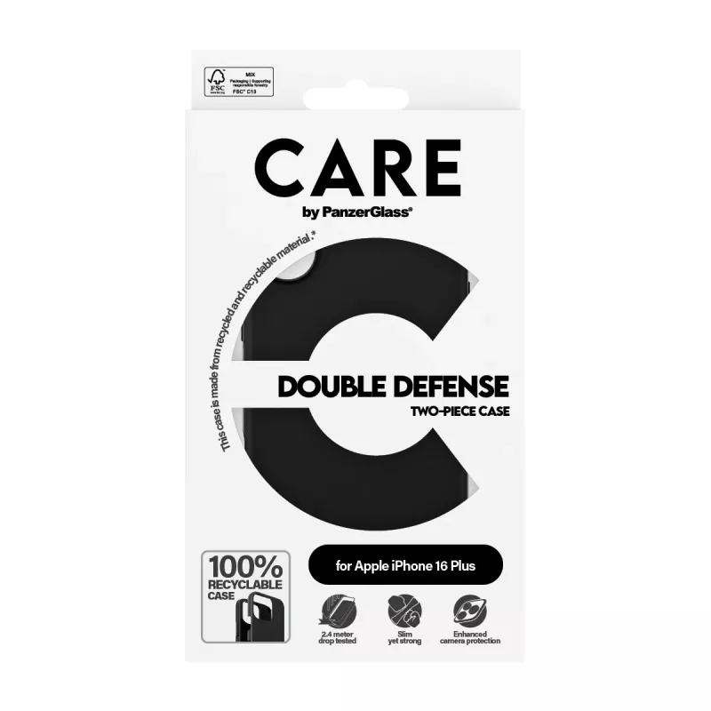 PanzerGlass CARE™ by ® Double Defense Case nero iPhone 16 Plus