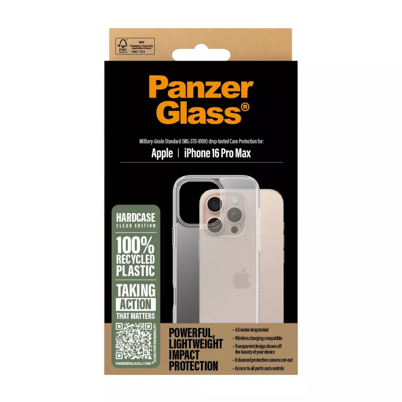 PanzerGlass ® HardCase trasparente iPhone 16 Pro Max, cover, Apple, Apple - iPhone 16 Pro Max, trasparente