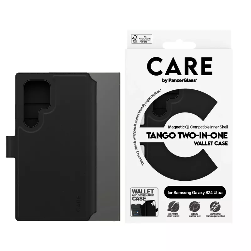 Custodia per cellulare PanzerGlass CARE Feature Case Tango Two-in-One Wallet, compatibile con Samsung Galaxy S24 Ultra, trasparente