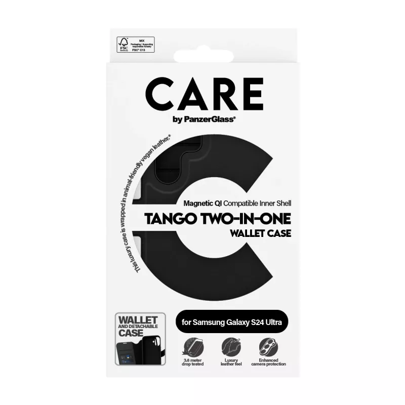 Custodia per cellulare PanzerGlass CARE Feature Case Tango Two-in-One Wallet, compatibile con Samsung Galaxy S24 Ultra, trasparente