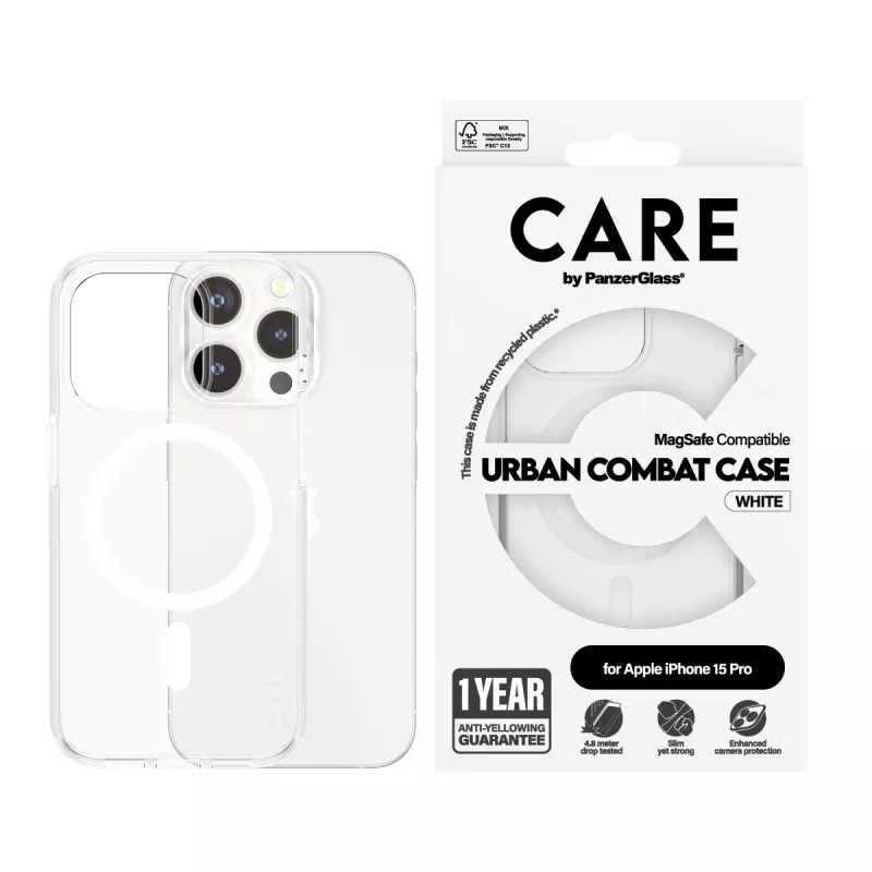 Custodia PanzerGlass CARE™ by ® Urban Combat trasparente con MagSafe bianco iPhone 15 Pro