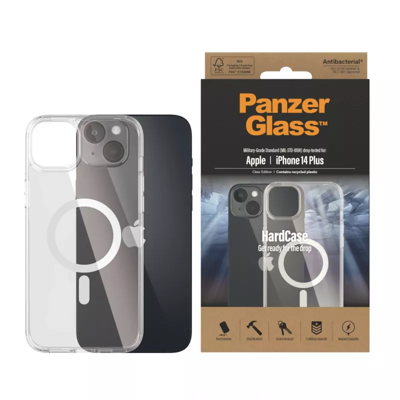 Custodia HardCase PanzerGlass ® trasparente compatibile MagSafe bianco iPhone 14 Plus