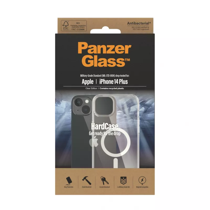 Custodia HardCase PanzerGlass ® trasparente compatibile MagSafe bianco iPhone 14 Plus