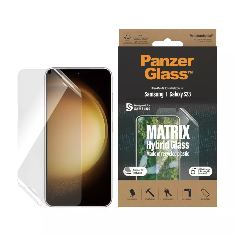 Protezione display PanzerGlass ® ECO MATRIX Samsung Galaxy S23 | vestibilità ultra-wide con AlignerKit