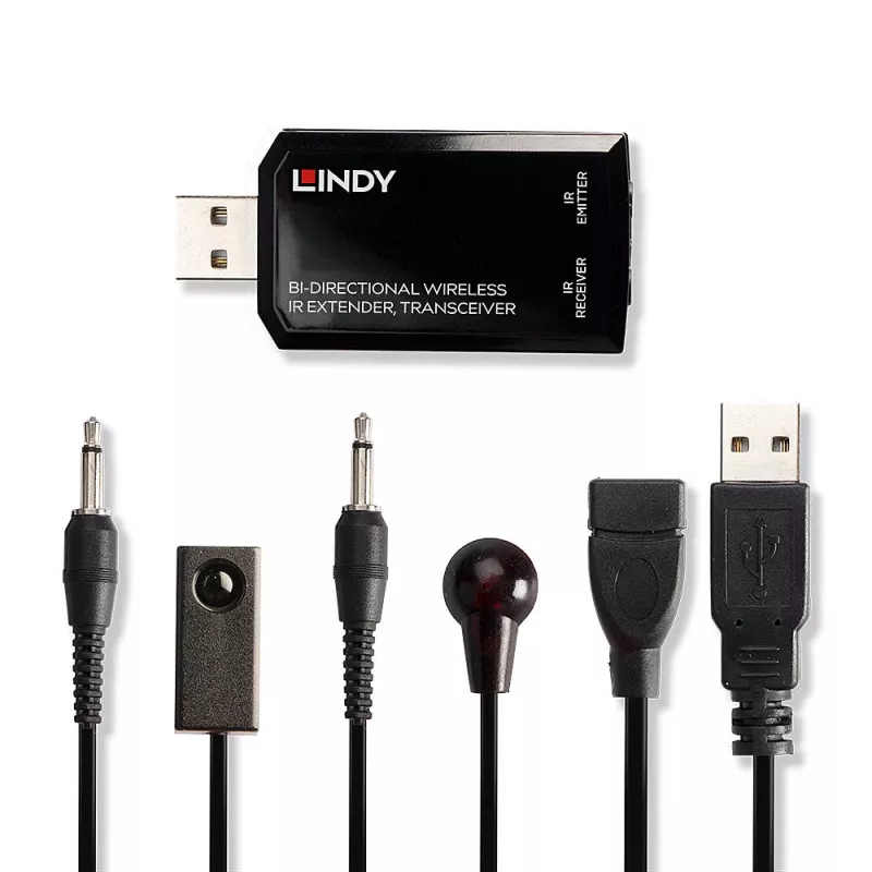 Lindy extender IR wireless bidirezionale, ricetrasmettitore, trasmettitore e ricevitore AV, 150 m, con filo, nero