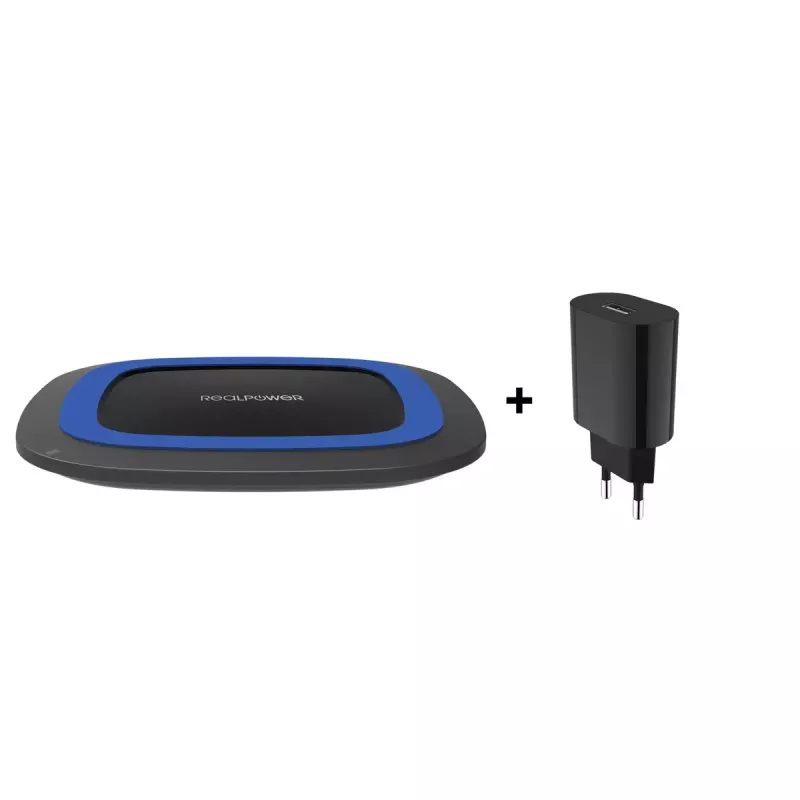RealPower FreeCharge-10 Stazione di ricarica wireless con adattatore, nero/blu (257640)