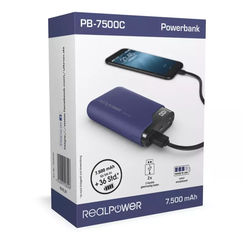 Batteria ricaricabile portatile RealPower PB-7500C 7500 mAh