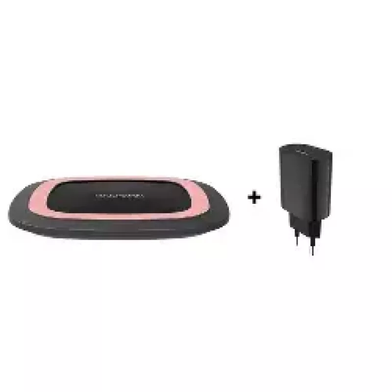 RealPower FreeCharge-10 Stazione di ricarica wireless con adattatore, nero/rosa (266105)