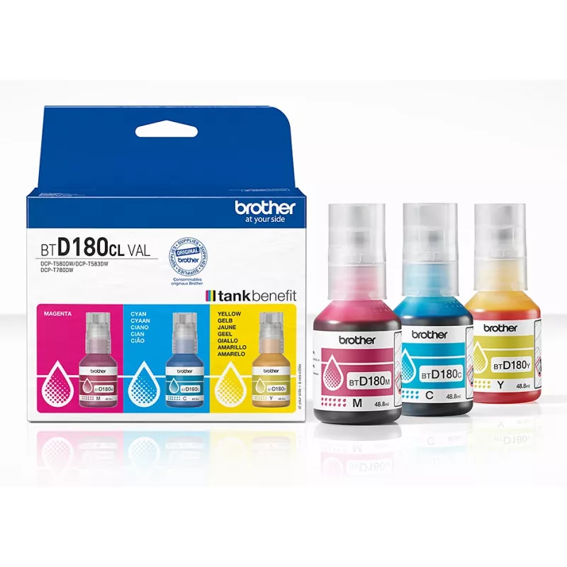 Flaconi d'inchiostro originali Brother BTD180CLVAL 3 pezzi Ciano Magenta Giallo