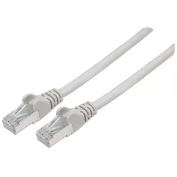 Cavo patch di rete Intellinet, Cat6A, 1,5 m, grigio, rame, S/FTP, LSOH / LSZH, PVC, RJ45, contatti placcati oro, guaina antitorsione, con scarico di trazione, garanzia a vita
