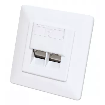 Intellinet Presa a muro RJ45 schermata Cat6a 10G a 2 porte da incasso con placca, STP, bianco segnale RAL9003