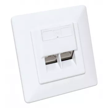 Intellinet Presa a muro RJ45 schermata Cat6a 10G a 2 porte da incasso con placca, STP, bianco segnale RAL9003