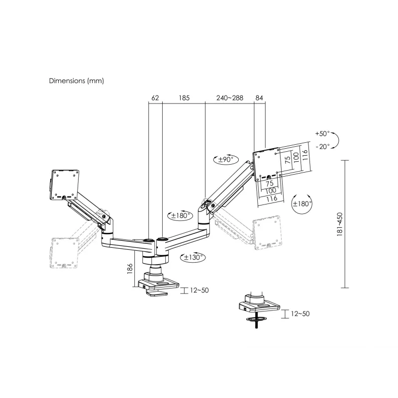 Equip Supporto da tavolo heavy-duty per doppio monitor 17-35 pollici, nero