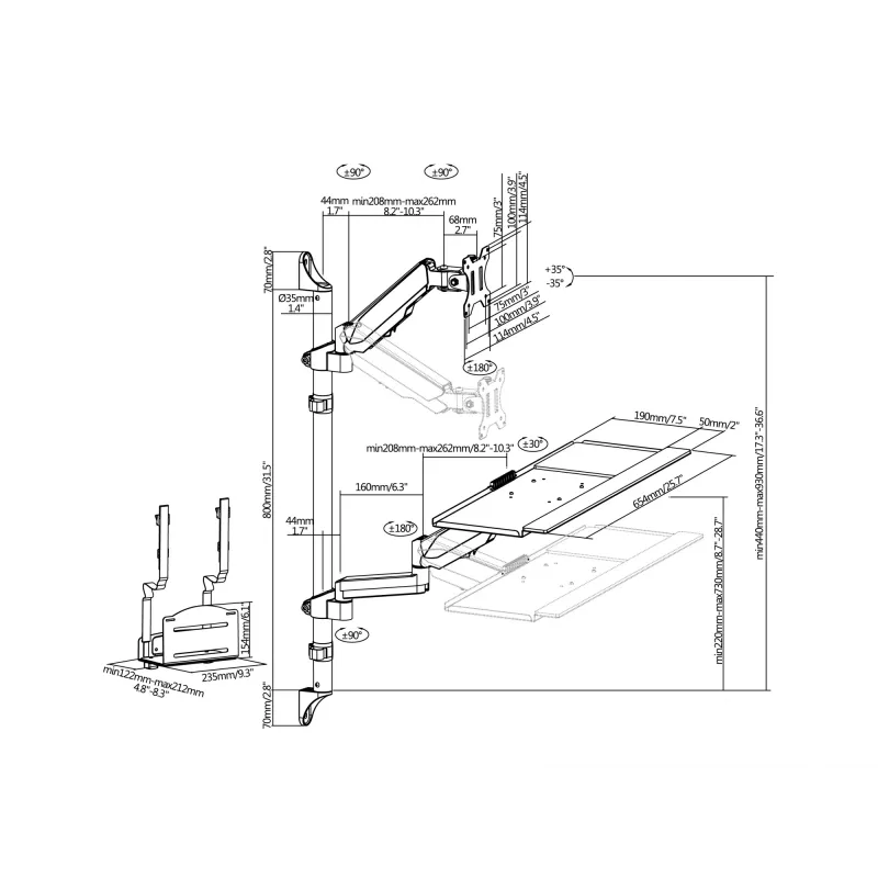 Equip Workstation da parete per un monitor 17 pollici – 32 pollici