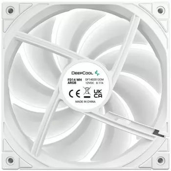 Ventola di raffreddamento DeepCool FD14 ARGB bianco 140mm 3in1 — 140 mm, ARGB, bianco, confezione da 3