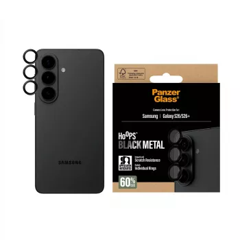 Vetro di protezione per fotocamera PanzerGlass Hoops nero per Samsung Galaxy S26 / S26+ — vetro temperato e silicone, antigraffio e antiurto