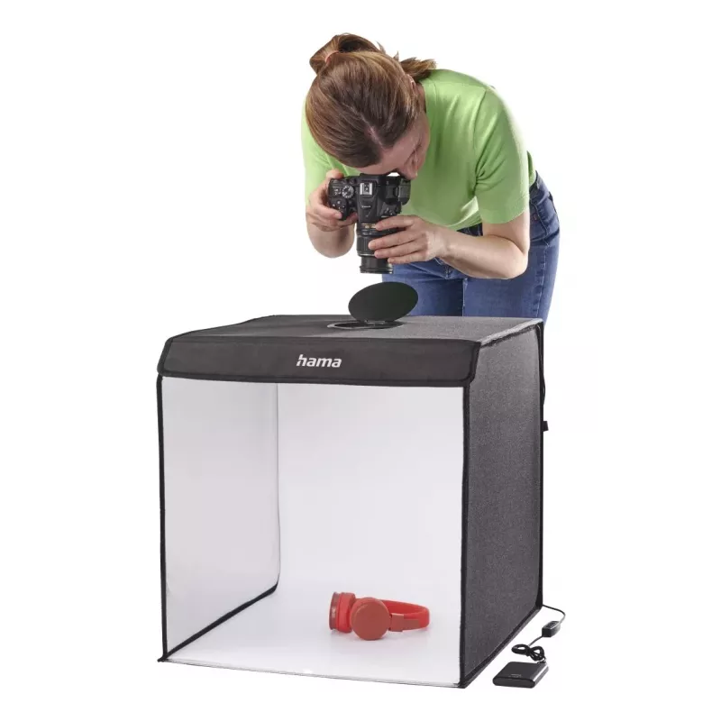 Mini studio fotografico HAMA box pieghevole con ring light LED 50×50 cm, modello 00004664