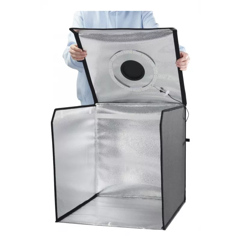 Mini studio fotografico HAMA box pieghevole con ring light LED 50×50 cm, modello 00004664
