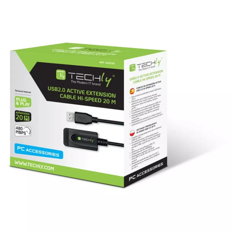 Techly IUSB-REP220TY3 cavo USB USB 2.0 20 m USB A nero