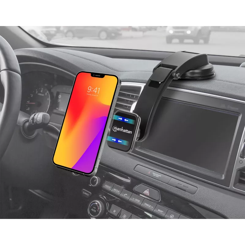 Supporto universale da cruscotto Manhattan per auto con supporto magnetico per smartphone, uso orizzontale o verticale, nero, garanzia tre anni