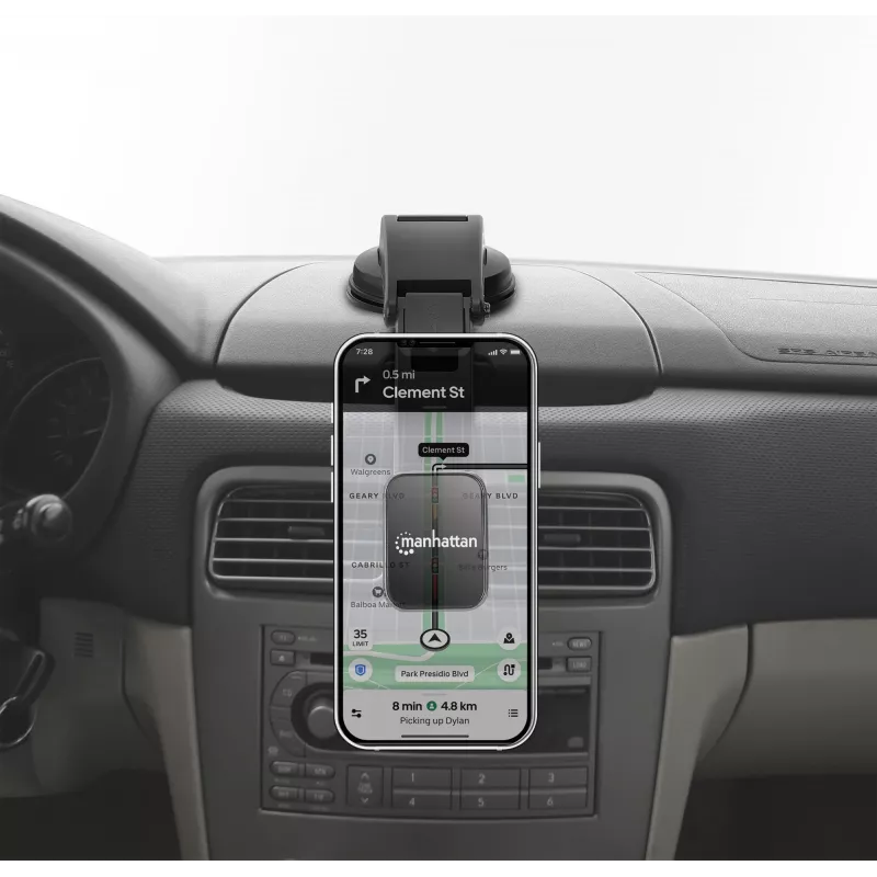 Supporto universale da cruscotto Manhattan per auto con supporto magnetico per smartphone, uso orizzontale o verticale, nero, garanzia tre anni