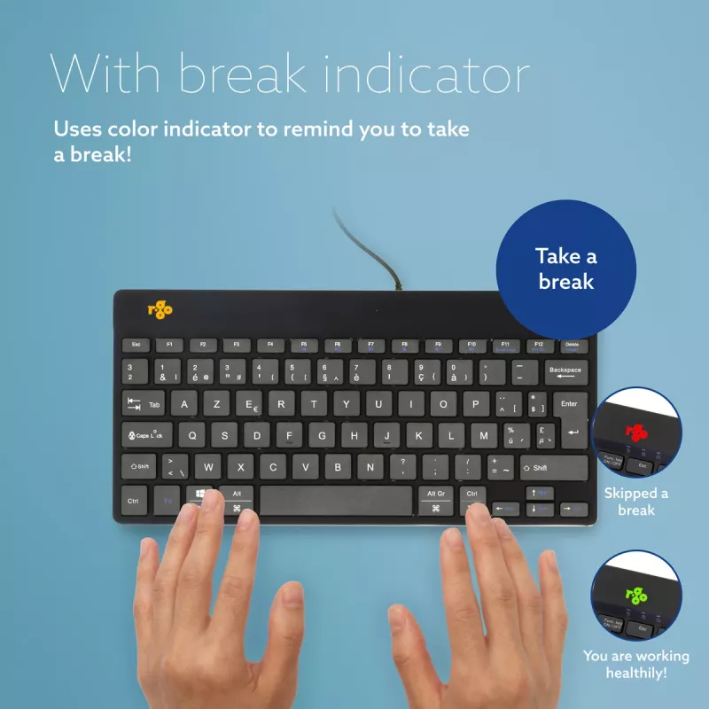 R-Go Tools tastiera ergonomica R-Go Compact Break, tastiera compatta con software per pause, AZERTY (BE), con filo, nero