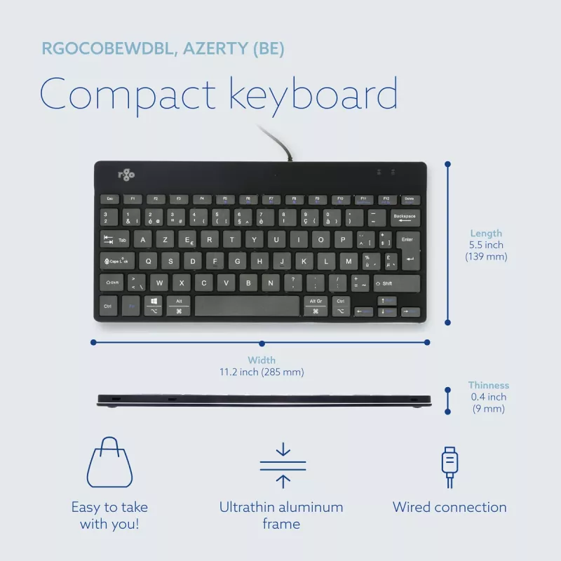 R-Go Tools tastiera ergonomica R-Go Compact Break, tastiera compatta con software per pause, AZERTY (BE), con filo, nero